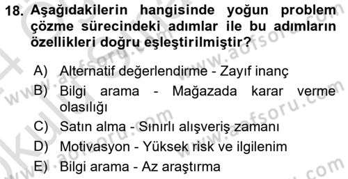 Tüketici Davranışları Dersi 2023 - 2024 Yılı Yaz Okulu Sınav Soruları 18. Soru