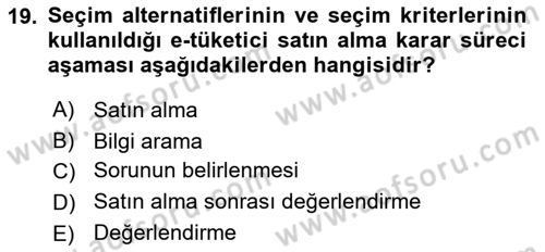 Tüketici Davranışları Dersi 2023 - 2024 Yılı Yaz Okulu Sınavı 19. Soru