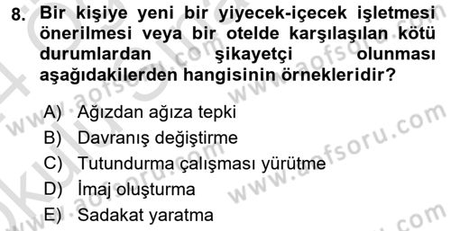 Tüketici Davranışları Dersi 2023 - 2024 Yılı Yaz Okulu Sınav Soruları 8. Soru