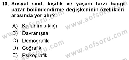 Tüketici Davranışları Dersi 2024 - 2025 Yılı (Vize) Ara Sınavı 10. Soru