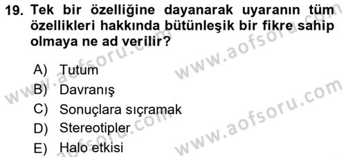 Tüketici Davranışları Dersi 2024 - 2025 Yılı (Vize) Ara Sınav Soruları 19. Soru