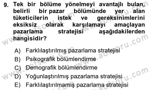 Tüketici Davranışları Dersi 2024 - 2025 Yılı (Vize) Ara Sınav Soruları 9. Soru