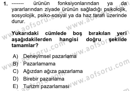 Tüketici Davranışları Dersi 2024 - 2025 Yılı Yaz Okulu Sınav Soruları 1. Soru