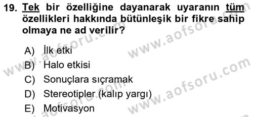 Tüketici Davranışları Dersi 2025 - 2026 Yılı (Vize) Ara Sınav Soruları 19. Soru