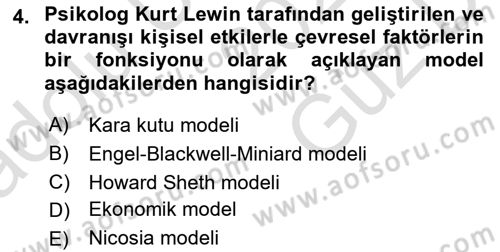 Tüketici Davranışları Dersi 2025 - 2026 Yılı (Vize) Ara Sınav Soruları 4. Soru