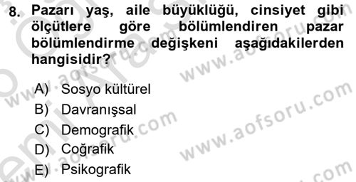 Tüketici Davranışları Dersi 2025 - 2026 Yılı (Vize) Ara Sınav Soruları 8. Soru