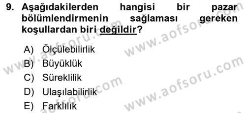 Tüketici Davranışları Dersi 2025 - 2026 Yılı (Vize) Ara Sınav Soruları 9. Soru
