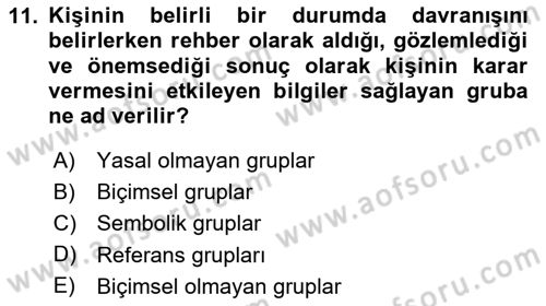 Tüketici Davranışları Dersi 2025 - 2026 Yılı (Final) Dönem Sonu Sınav Soruları 11. Soru