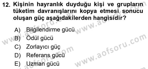 Tüketici Davranışları Dersi 2025 - 2026 Yılı (Final) Dönem Sonu Sınav Soruları 12. Soru