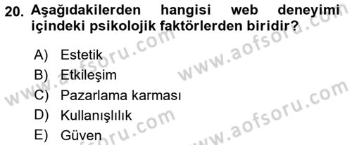 Tüketici Davranışları Dersi 2025 - 2026 Yılı (Final) Dönem Sonu Sınav Soruları 20. Soru