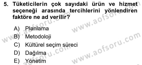 Tüketici Davranışları Dersi 2025 - 2026 Yılı (Final) Dönem Sonu Sınav Soruları 5. Soru