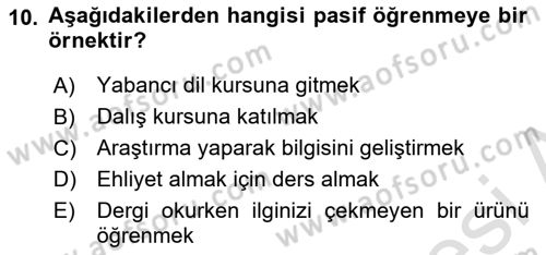 Tüketici Davranışları Dersi 2025 - 2026 Yılı Yaz Okulu Sınav Soruları 10. Soru