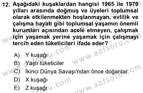 Tüketici Davranışları Dersi 2025 - 2026 Yılı Yaz Okulu Sınav Soruları 12. Soru