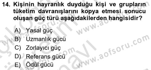Tüketici Davranışları Dersi 2025 - 2026 Yılı Yaz Okulu Sınav Soruları 14. Soru