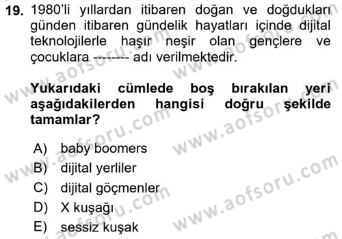 Tüketici Davranışları Dersi 2025 - 2026 Yılı Yaz Okulu Sınav Soruları 19. Soru