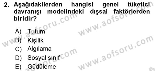 Tüketici Davranışları Dersi 2025 - 2026 Yılı Yaz Okulu Sınav Soruları 2. Soru