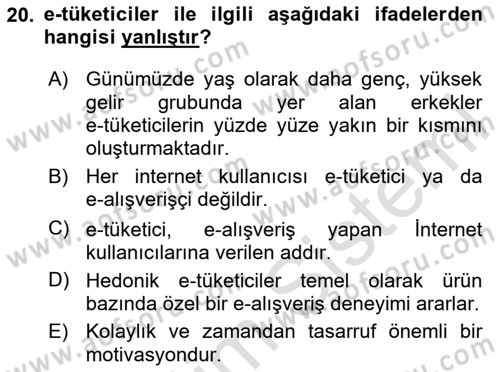 Tüketici Davranışları Dersi 2025 - 2026 Yılı Yaz Okulu Sınav Soruları 20. Soru