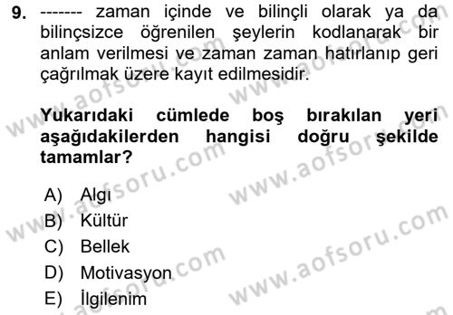 Tüketici Davranışları Dersi 2025 - 2026 Yılı Yaz Okulu Sınav Soruları 9. Soru
