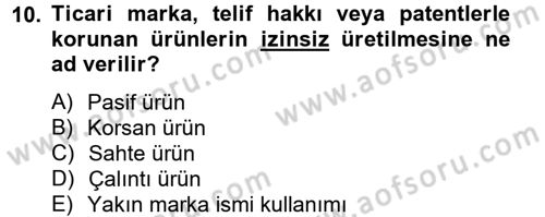 Uluslararası Pazarlama Dersi 2012 - 2013 Yılı (Final) Dönem Sonu Sınav Soruları 10. Soru