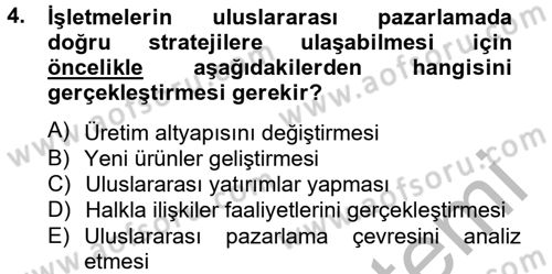 Uluslararası Pazarlama Dersi 2012 - 2013 Yılı (Final) Dönem Sonu Sınav Soruları 4. Soru