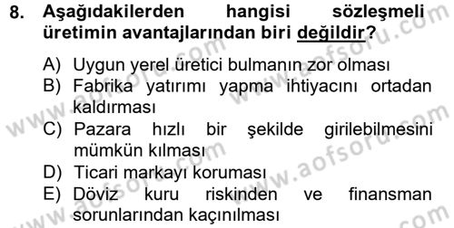 Uluslararası Pazarlama Dersi 2012 - 2013 Yılı (Final) Dönem Sonu Sınav Soruları 8. Soru