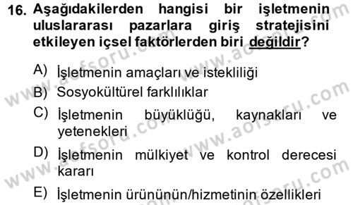 Uluslararası Pazarlama Dersi 2013 - 2014 Yılı (Vize) Ara Sınav Soruları 16. Soru