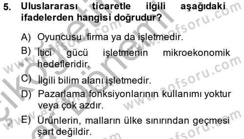 Uluslararası Pazarlama Dersi 2013 - 2014 Yılı (Vize) Ara Sınav Soruları 5. Soru