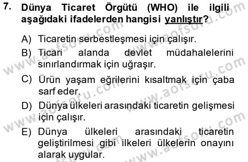 Uluslararası Pazarlama Dersi 2013 - 2014 Yılı (Vize) Ara Sınav Soruları 7. Soru