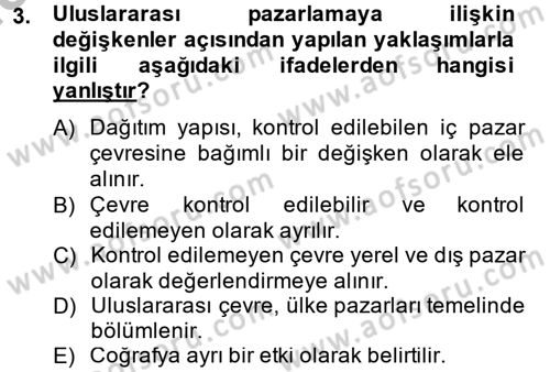 Uluslararası Pazarlama Dersi 2013 - 2014 Yılı (Final) Dönem Sonu Sınav Soruları 3. Soru