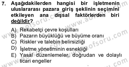 Uluslararası Pazarlama Dersi 2013 - 2014 Yılı (Final) Dönem Sonu Sınav Soruları 7. Soru