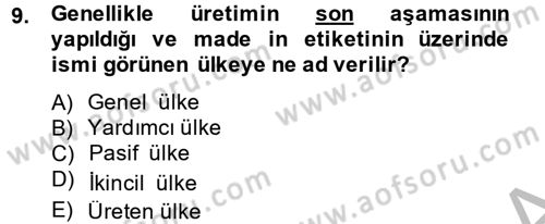 Uluslararası Pazarlama Dersi 2013 - 2014 Yılı (Final) Dönem Sonu Sınav Soruları 9. Soru