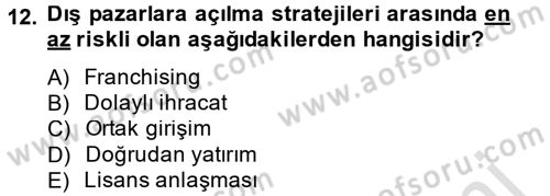 Uluslararası Pazarlama Dersi 2013 - 2014 Yılı Tek Ders Sınav Soruları 12. Soru