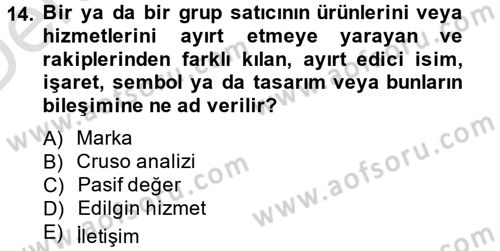 Uluslararası Pazarlama Dersi 2013 - 2014 Yılı Tek Ders Sınav Soruları 14. Soru