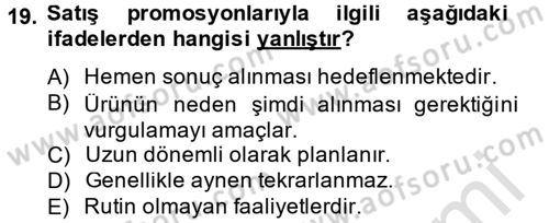 Uluslararası Pazarlama Dersi 2013 - 2014 Yılı Tek Ders Sınav Soruları 19. Soru