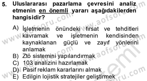 Uluslararası Pazarlama Dersi 2013 - 2014 Yılı Tek Ders Sınav Soruları 5. Soru