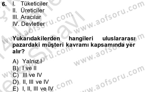 Uluslararası Pazarlama Dersi 2013 - 2014 Yılı Tek Ders Sınav Soruları 6. Soru
