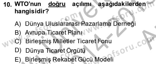 Uluslararası Pazarlama Dersi 2014 - 2015 Yılı (Vize) Ara Sınav Soruları 10. Soru