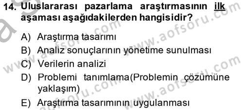Uluslararası Pazarlama Dersi 2014 - 2015 Yılı (Vize) Ara Sınav Soruları 14. Soru