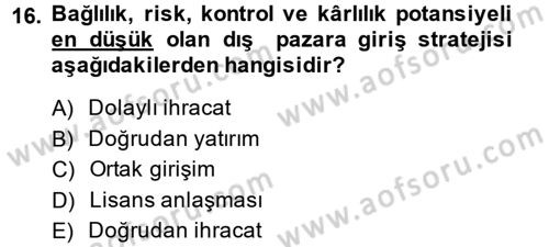 Uluslararası Pazarlama Dersi 2014 - 2015 Yılı (Vize) Ara Sınav Soruları 16. Soru