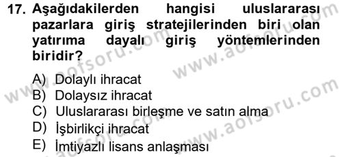 Uluslararası Pazarlama Dersi 2014 - 2015 Yılı (Vize) Ara Sınav Soruları 17. Soru