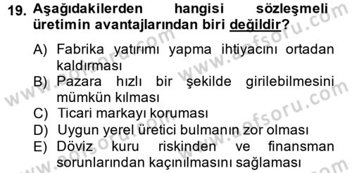 Uluslararası Pazarlama Dersi 2014 - 2015 Yılı (Vize) Ara Sınav Soruları 19. Soru