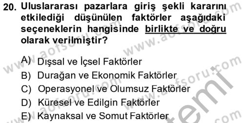 Uluslararası Pazarlama Dersi 2014 - 2015 Yılı (Vize) Ara Sınav Soruları 20. Soru
