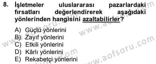 Uluslararası Pazarlama Dersi 2014 - 2015 Yılı (Vize) Ara Sınav Soruları 8. Soru