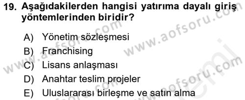 Uluslararası Pazarlama Dersi 2015 - 2016 Yılı (Vize) Ara Sınav Soruları 19. Soru