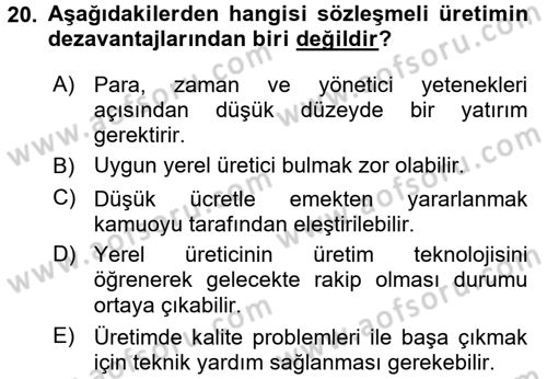 Uluslararası Pazarlama Dersi 2015 - 2016 Yılı (Vize) Ara Sınav Soruları 20. Soru