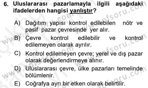 Uluslararası Pazarlama Dersi 2015 - 2016 Yılı (Vize) Ara Sınav Soruları 6. Soru