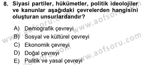 Uluslararası Pazarlama Dersi 2015 - 2016 Yılı (Vize) Ara Sınav Soruları 8. Soru