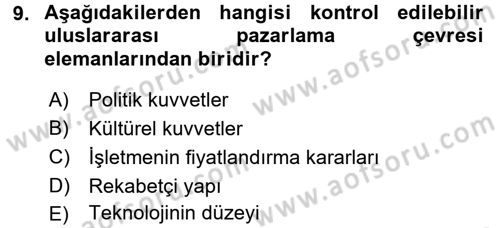 Uluslararası Pazarlama Dersi 2015 - 2016 Yılı (Vize) Ara Sınav Soruları 9. Soru