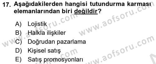 Uluslararası Pazarlama Dersi 2015 - 2016 Yılı (Final) Dönem Sonu Sınav Soruları 17. Soru