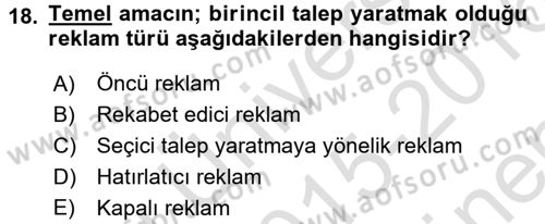 Uluslararası Pazarlama Dersi 2015 - 2016 Yılı (Final) Dönem Sonu Sınav Soruları 18. Soru